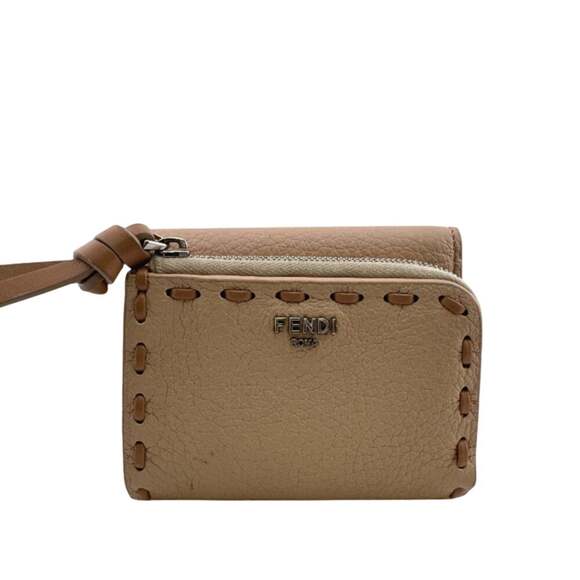 FENDI 8M0499 Peekaboo Micro Topstitch Selleria Tri-fold Wallet in Pink